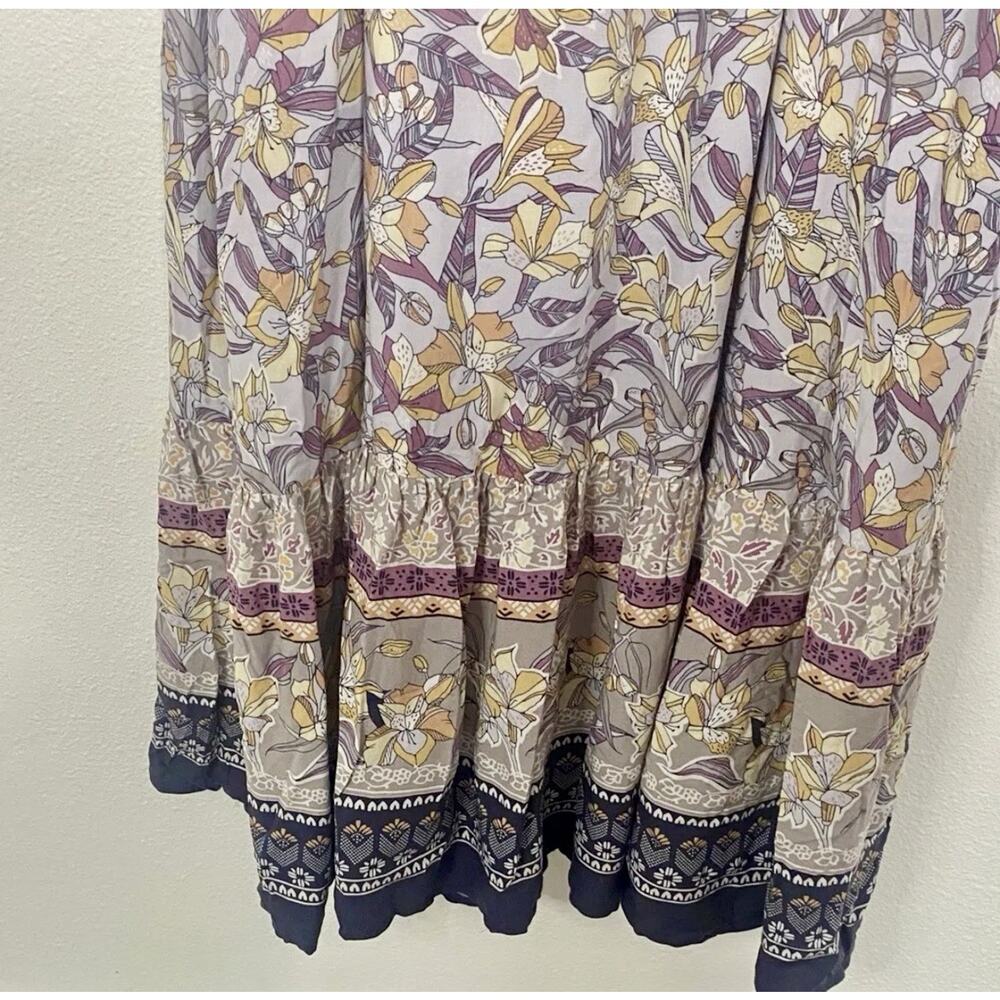 Becool Maxi Dress Womens L Purple Cream Floral Spaghetti Strap Tiered Hem Boho - Picture 9 of 16